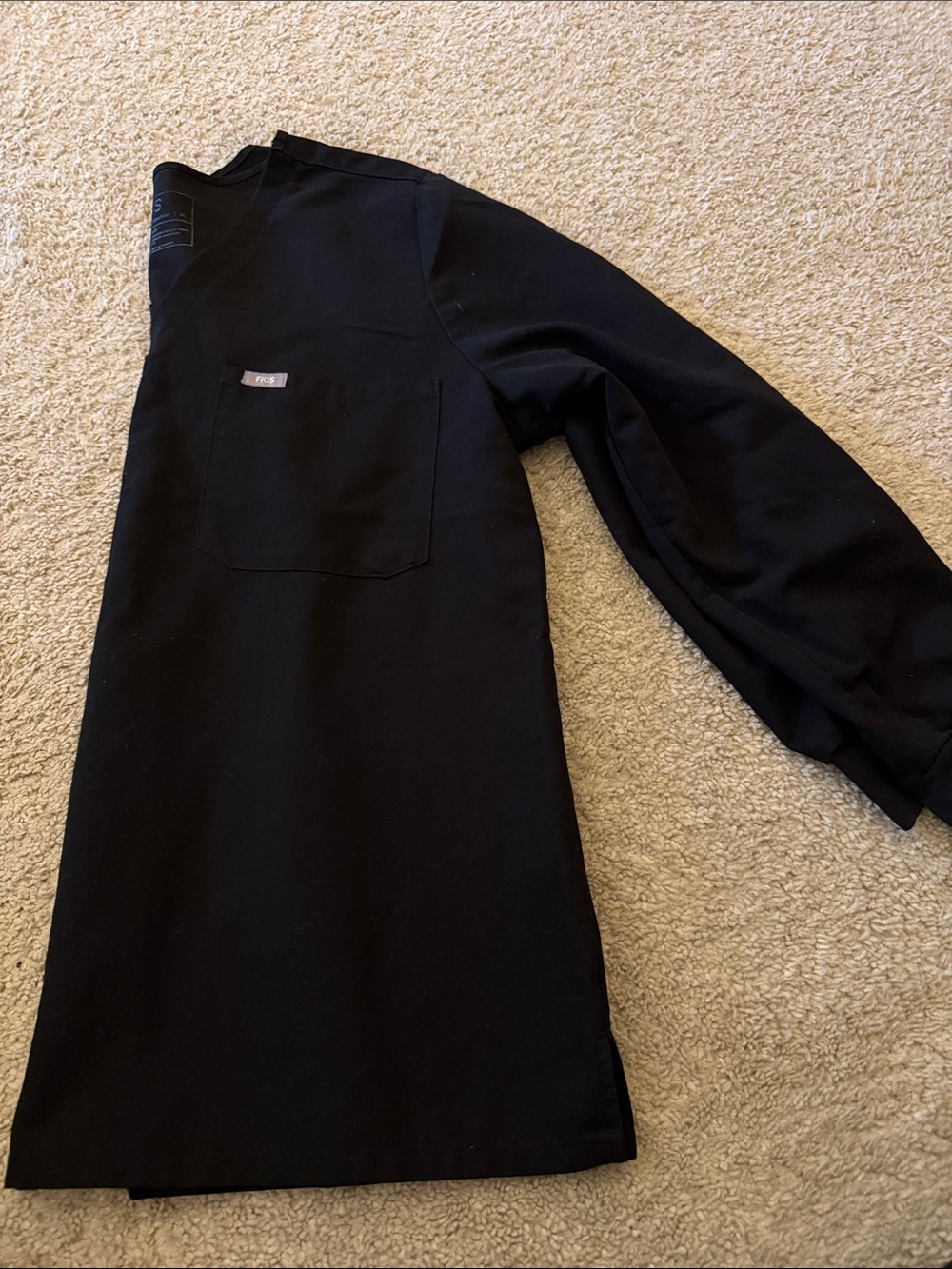 Figs Black Long Sleeve Top with Chest Pocket Tag
